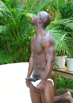 Ebony stud Brain shows his boner outdoors by ManAvenue image 12