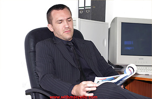 This gay tease can't wait to get home from work so he masturbates in the office