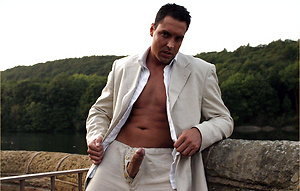 Hunky Marcello is taking a stroll outdoors and playing with his cock