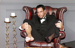Sexy italian stallion Marcello wearing a gorgeous tuxedo and sheer socks