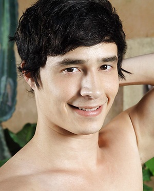 Damon Sparks shows off his thick mop of jet black hair, handsome face, and hot smooth body while he jerks his huge cock