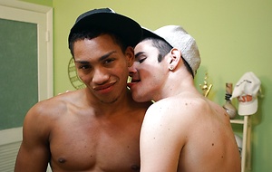 Dark skinned Latino pounds his twink buddy in the throat and the asshole