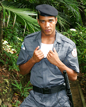 Brazilian cop Bruno Loronha shows his cock