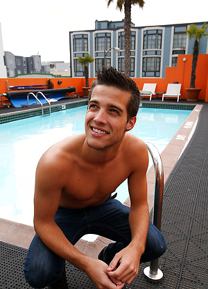 Super cute student Aiden Bailey strips and jacks off for Ben in his hotel room