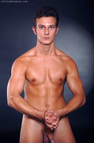 Hot brunette stud posing naked and shows his butt