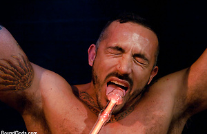 Damien Stone shoves the violet wand up Alessio Romero's hairy ass then pounds him to pieces with his fat hard cock.