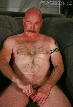 Bald daddy Dan Bennett jacking off dick