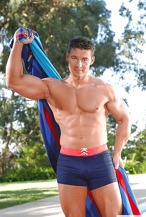 Big muscles and his big dick ars showed off as this hunk strips in front of the camera