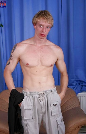 Blond twink shows cock and ass