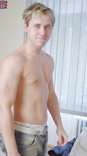 Blond twink jerking off dick