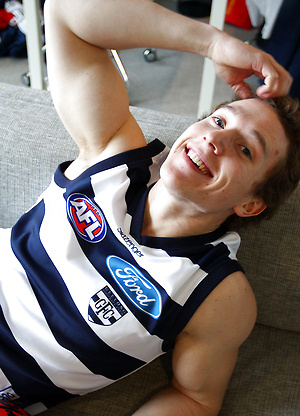 Footy Fan Brad Thomas Getting Off before the Game