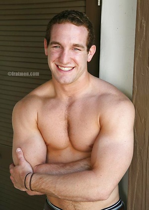 Hard bodied jock James slides his jeans off so we can see his throbbing boner