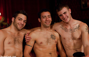 Tommy Defendi and Christian Wilde shower tied up DJ with loads hot cum during a live shoot.