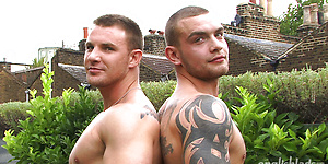 Straight mates Bailey and Andy in an uncut muscle showdown