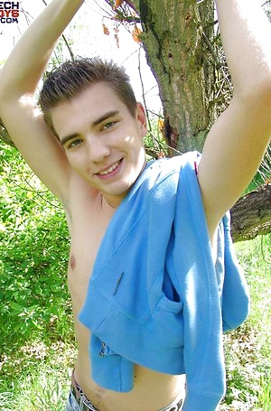 Straight uncut boy in a woods