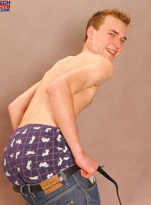 Cute twink shows his fat cock