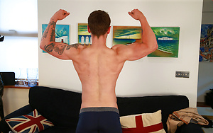 Young Rugby Stud Travis Shows his Ripped Body & Big Uncut Cock & Shoots Loads of Cum! by English Lads image 16