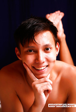Cute gay boy Woo shows his uncut dick and sexy butt