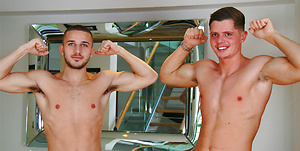 Young Straight & Muscular Stud Logan Wanks his 1st Man & it's Jack's Thick Uncut Cock