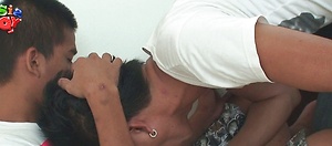 A handsome Asian lad gets a long and very deep blow job from his fuck buddy.