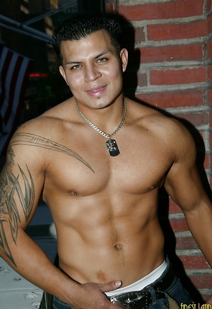 Hot muscle latino Alan shows his fat uncut cock.