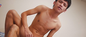 Delicious Asian twinks try some acrobatic positions in which to bareback each other.
