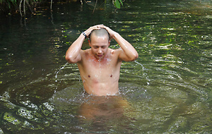 Julio jacking off dick outdoors