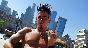 Thin Punk With Mohawk Works His Cock & Balls