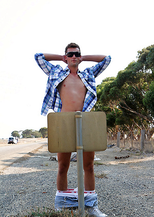 Aussie boy Lincoln Ashby stops for a roadside wank