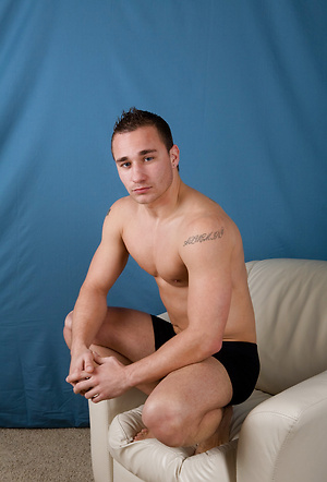 Hot stud Latien James strokes dick
