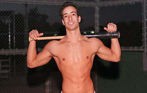 Hot baseball Samuel player strokes cock