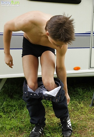 Gorgeous Lee Foxx jerks off outside of his camper.