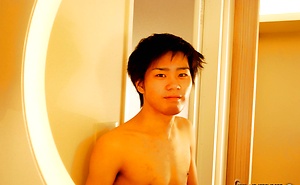 Horny asian twink in shower