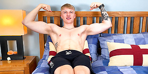 Straight Blond Pup Pumps his Tight Hole with the Big Pink Dildo & his Uncut Cock Cums!