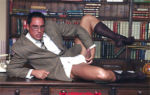 Marcello interviews a new male assistant on the phone then wanks hard