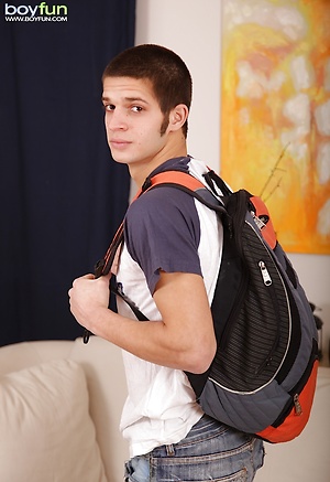 Johan Zarks takes his dick out of his boxers so he can fuck a fleshlight with his twink dick