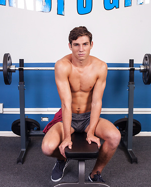 Gym Twink Billy Taylor works his massive cock by Randy Blue image 2