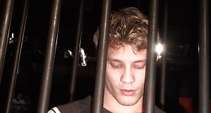 Caged Cock Squirts Massive Load
